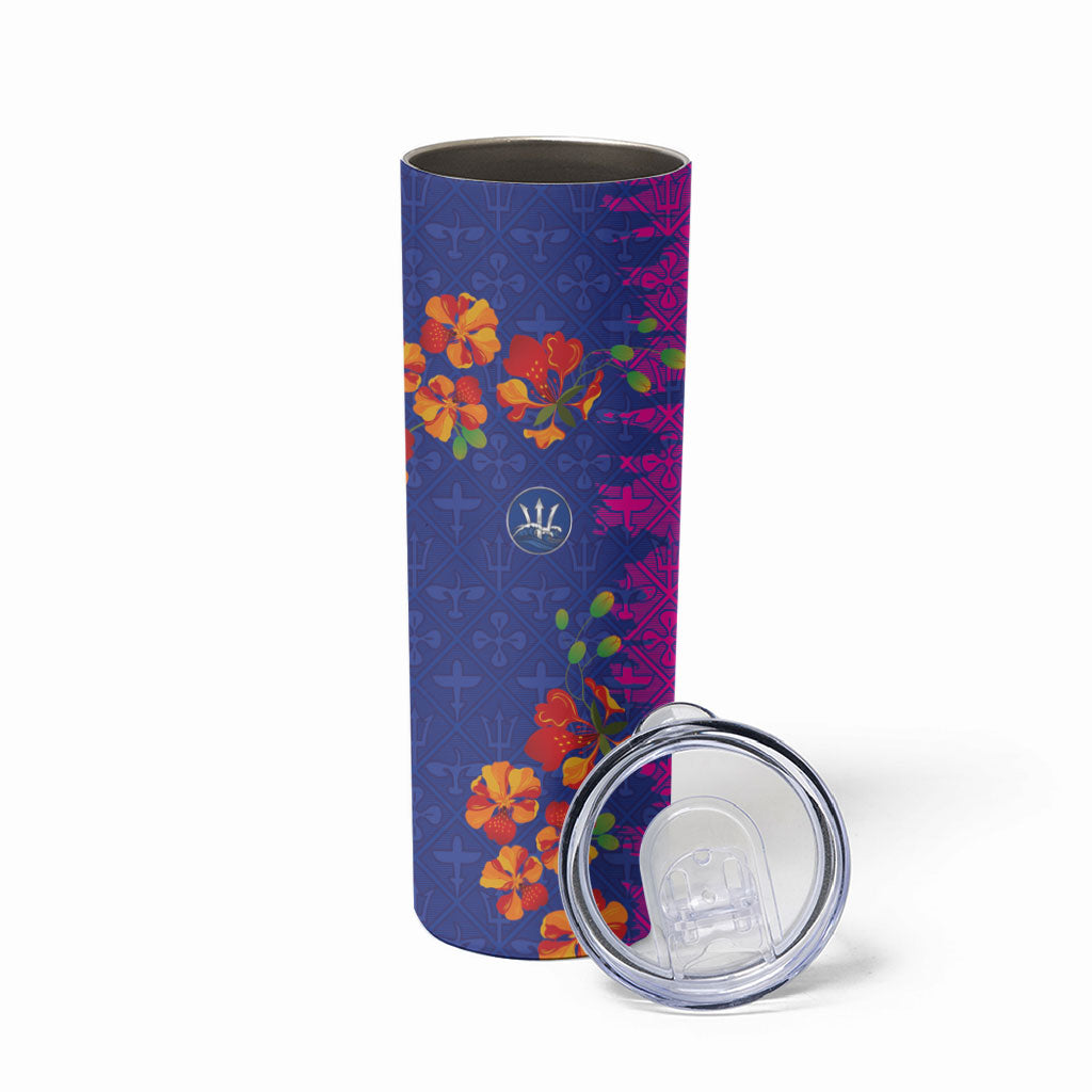 Custom Women’s Cricket Barbados Floral Series Skinny Tumbler Blue Pink Pride of Barbados
