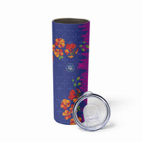 Custom Women’s Cricket Barbados Floral Series Skinny Tumbler Blue Pink Pride of Barbados