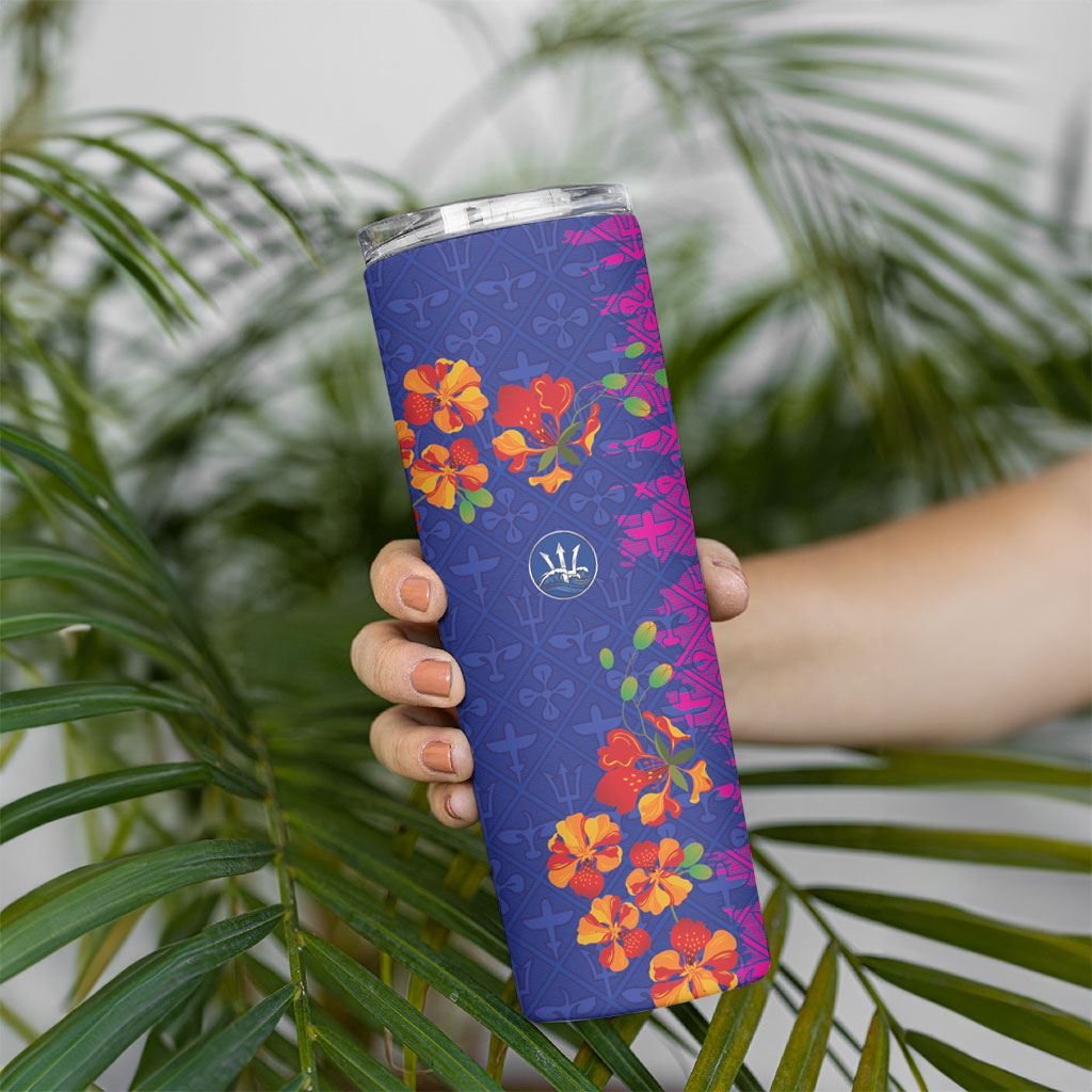 Custom Women’s Cricket Barbados Floral Series Skinny Tumbler Blue Pink Pride of Barbados
