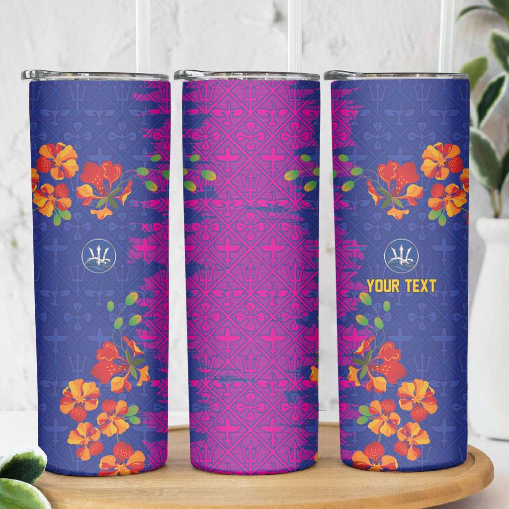 Custom Women’s Cricket Barbados Floral Series Skinny Tumbler Blue Pink Pride of Barbados