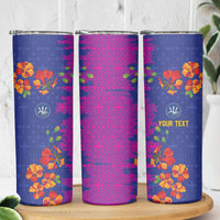 Custom Women’s Cricket Barbados Floral Series Skinny Tumbler Blue Pink Pride of Barbados