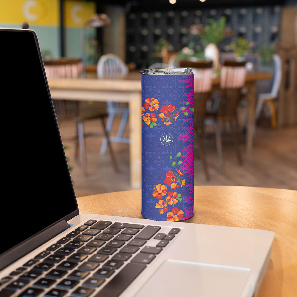 Custom Women’s Cricket Barbados Floral Series Skinny Tumbler Blue Pink Pride of Barbados