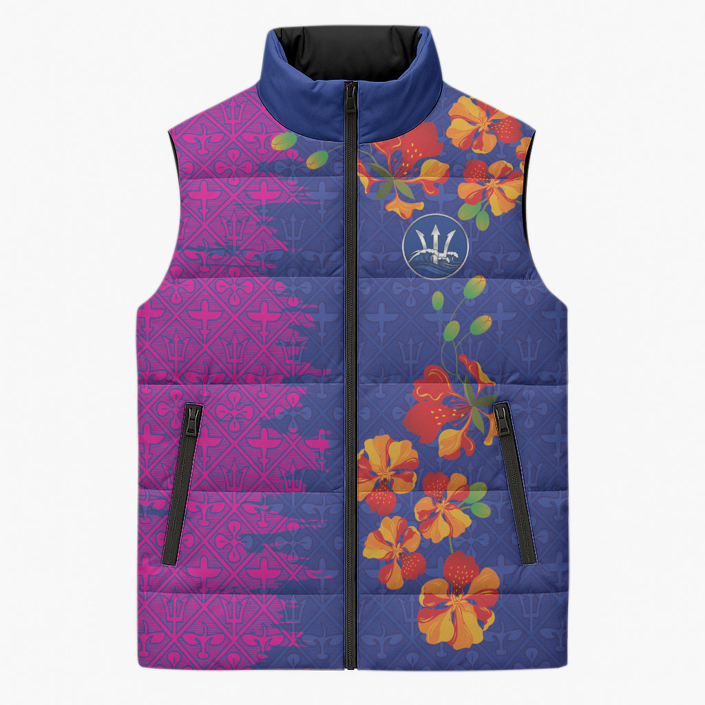 Custom Women’s Cricket Barbados Floral Series Sleeveless Puffer Jacket Blue Pink Pride of Barbados
