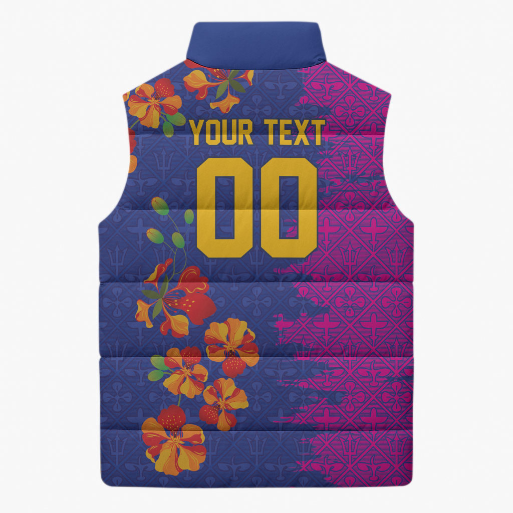 Custom Women’s Cricket Barbados Floral Series Sleeveless Puffer Jacket Blue Pink Pride of Barbados