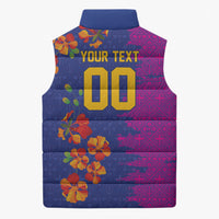 Custom Women’s Cricket Barbados Floral Series Sleeveless Puffer Jacket Blue Pink Pride of Barbados