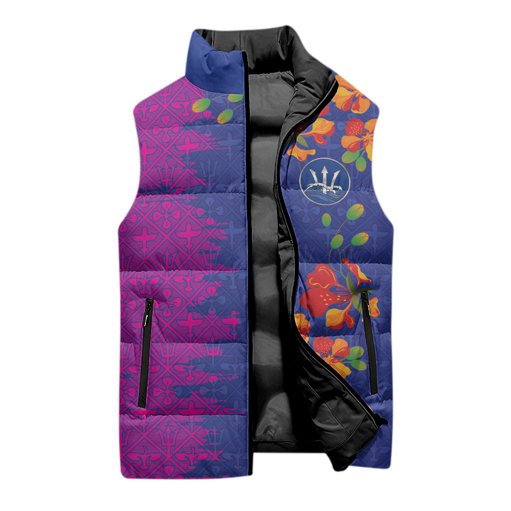 Custom Women’s Cricket Barbados Floral Series Sleeveless Puffer Jacket Blue Pink Pride of Barbados