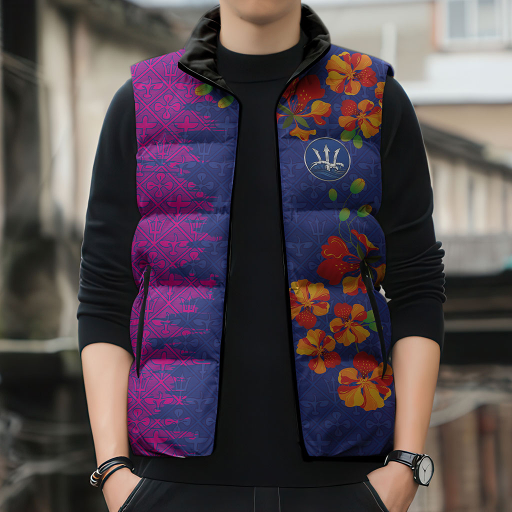 Custom Women’s Cricket Barbados Floral Series Sleeveless Puffer Jacket Blue Pink Pride of Barbados