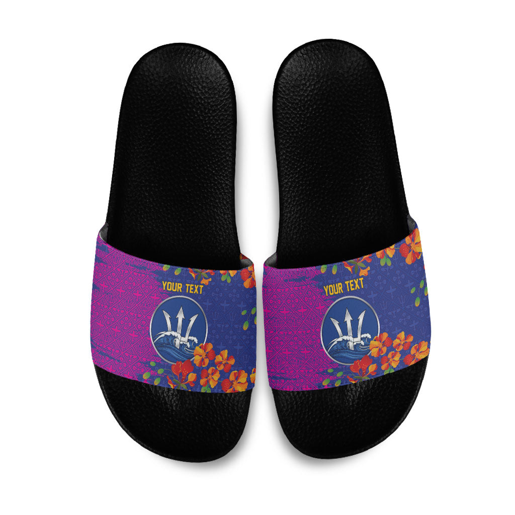 Custom Women’s Cricket Barbados Floral Series Slide Sandals Blue Pink Pride of Barbados