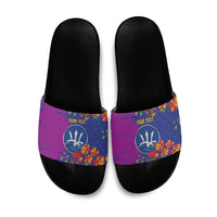 Custom Women’s Cricket Barbados Floral Series Slide Sandals Blue Pink Pride of Barbados
