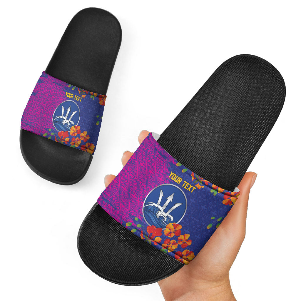 Custom Women’s Cricket Barbados Floral Series Slide Sandals Blue Pink Pride of Barbados