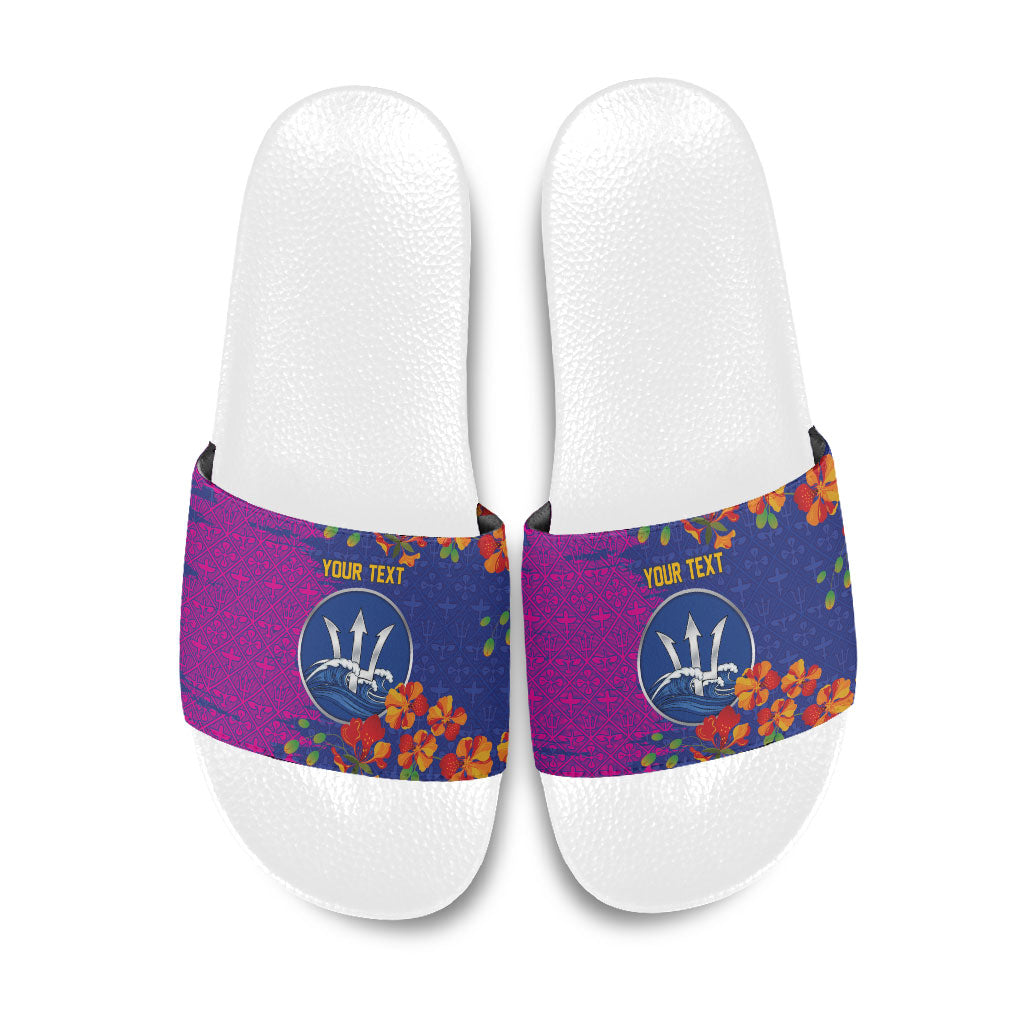 Custom Women’s Cricket Barbados Floral Series Slide Sandals Blue Pink Pride of Barbados