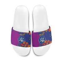 Custom Women’s Cricket Barbados Floral Series Slide Sandals Blue Pink Pride of Barbados