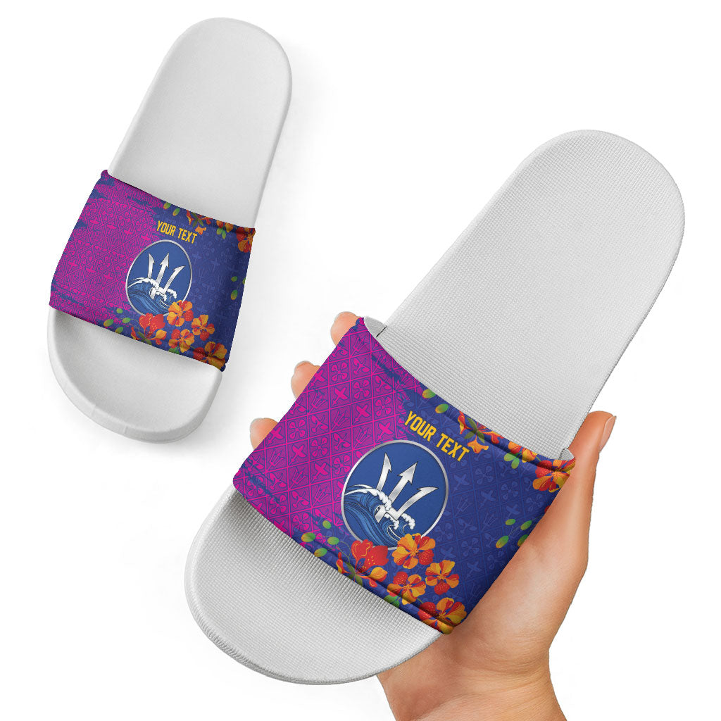 Custom Women’s Cricket Barbados Floral Series Slide Sandals Blue Pink Pride of Barbados