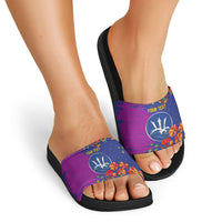 Custom Women’s Cricket Barbados Floral Series Slide Sandals Blue Pink Pride of Barbados