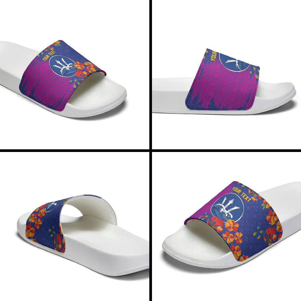 Custom Women’s Cricket Barbados Floral Series Slide Sandals Blue Pink Pride of Barbados