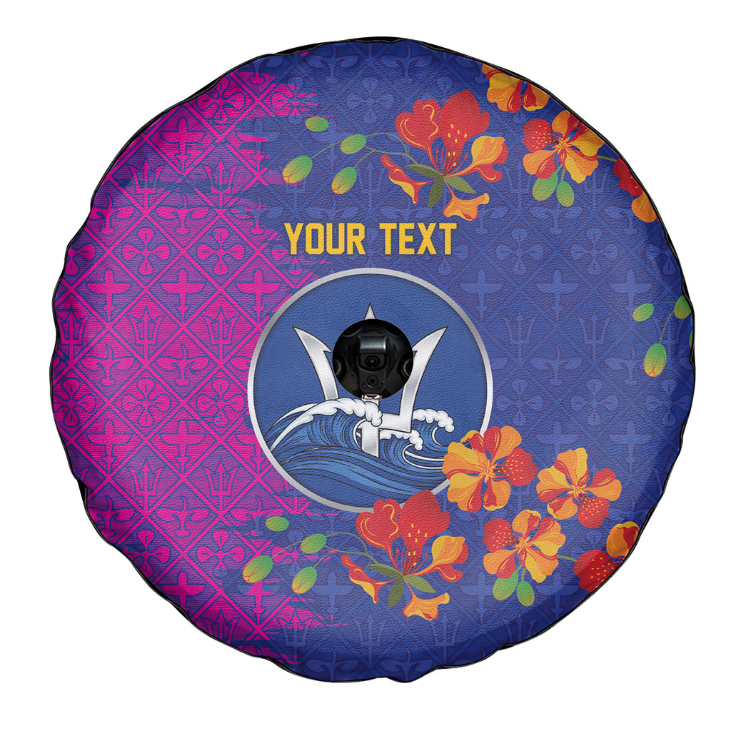 Custom Women’s Cricket Barbados Floral Series Spare Tire Cover Blue Pink Pride of Barbados