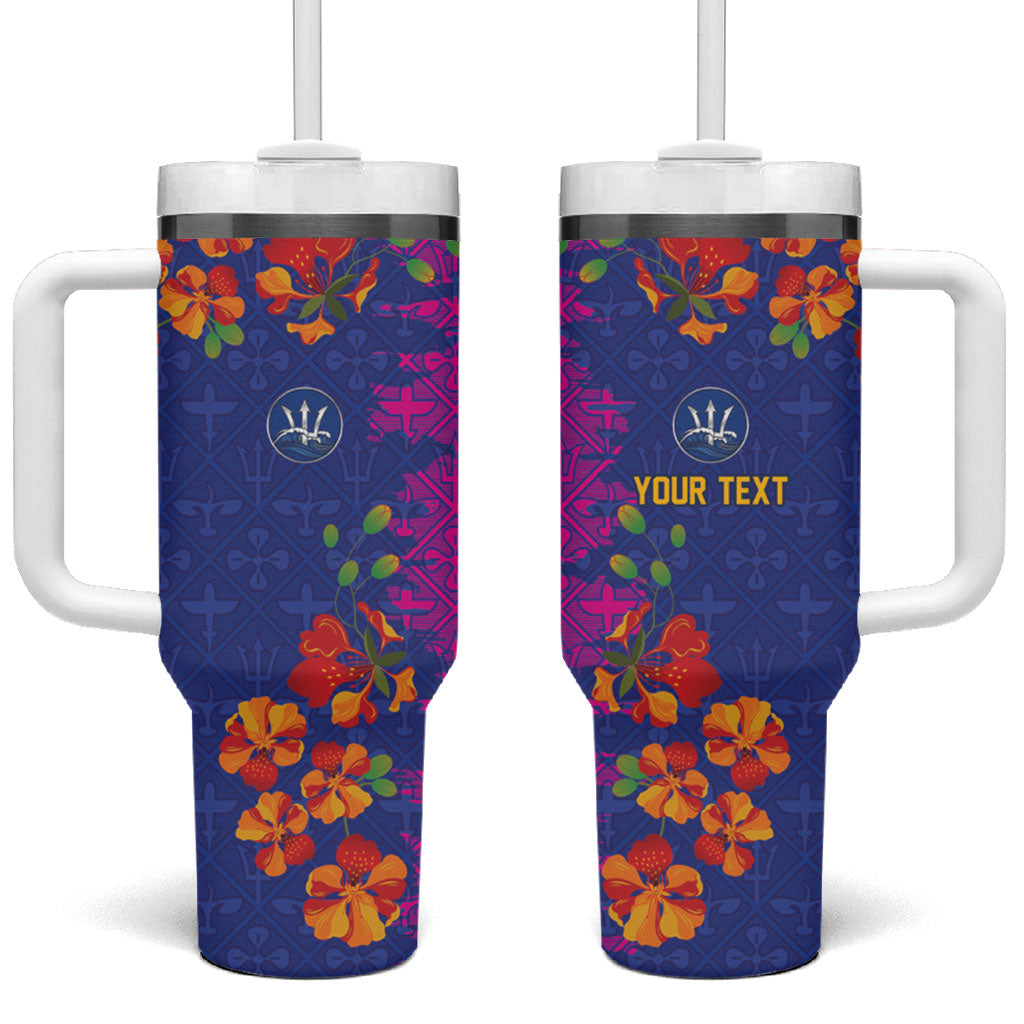 Custom Women’s Cricket Barbados Floral Series Tumbler With Handle Blue Pink Pride of Barbados