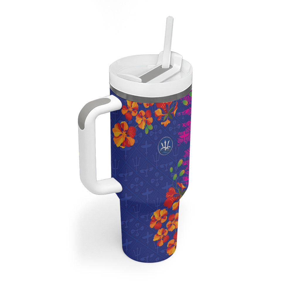 Custom Women’s Cricket Barbados Floral Series Tumbler With Handle Blue Pink Pride of Barbados