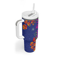 Custom Women’s Cricket Barbados Floral Series Tumbler With Handle Blue Pink Pride of Barbados
