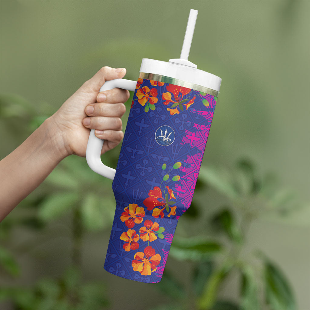 Custom Women’s Cricket Barbados Floral Series Tumbler With Handle Blue Pink Pride of Barbados
