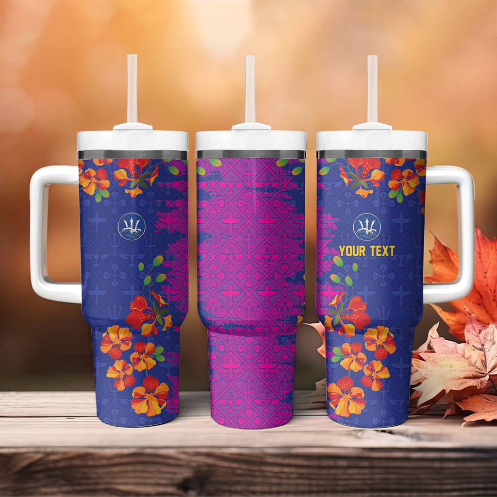 Custom Women’s Cricket Barbados Floral Series Tumbler With Handle Blue Pink Pride of Barbados