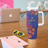 Custom Women’s Cricket Barbados Floral Series Tumbler With Handle Blue Pink Pride of Barbados