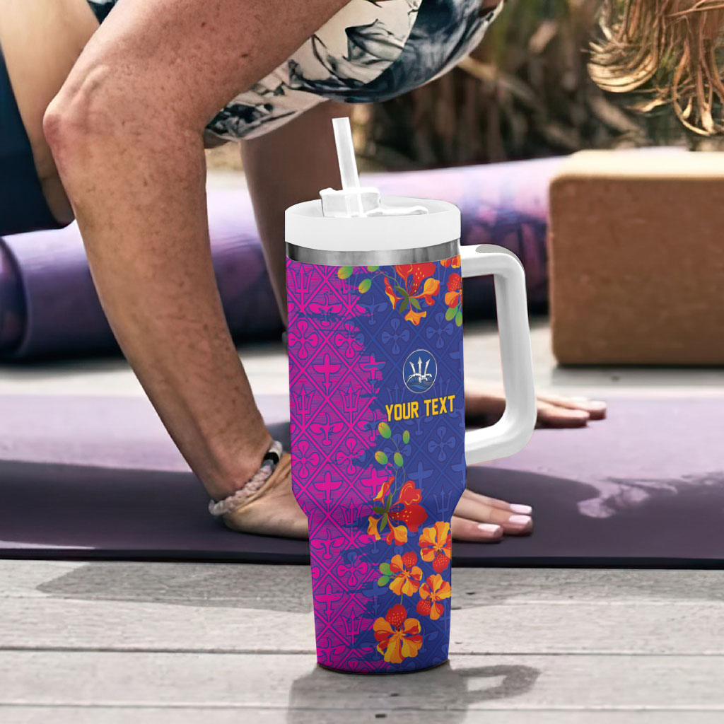 Custom Women’s Cricket Barbados Floral Series Tumbler With Handle Blue Pink Pride of Barbados