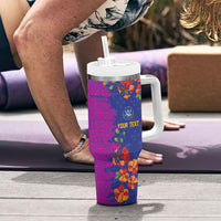 Custom Women’s Cricket Barbados Floral Series Tumbler With Handle Blue Pink Pride of Barbados