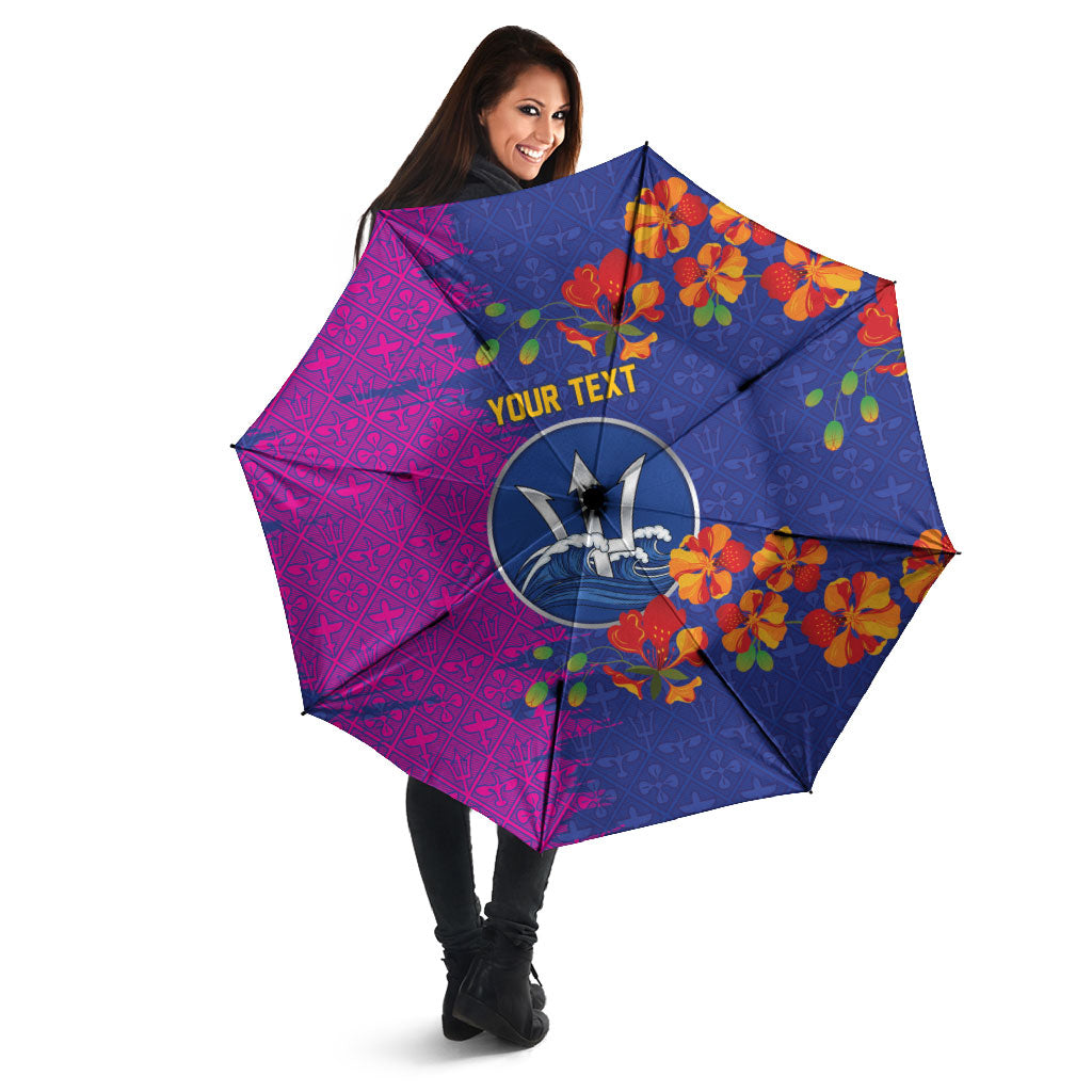 Custom Women’s Cricket Barbados Floral Series Umbrella Blue Pink Pride of Barbados