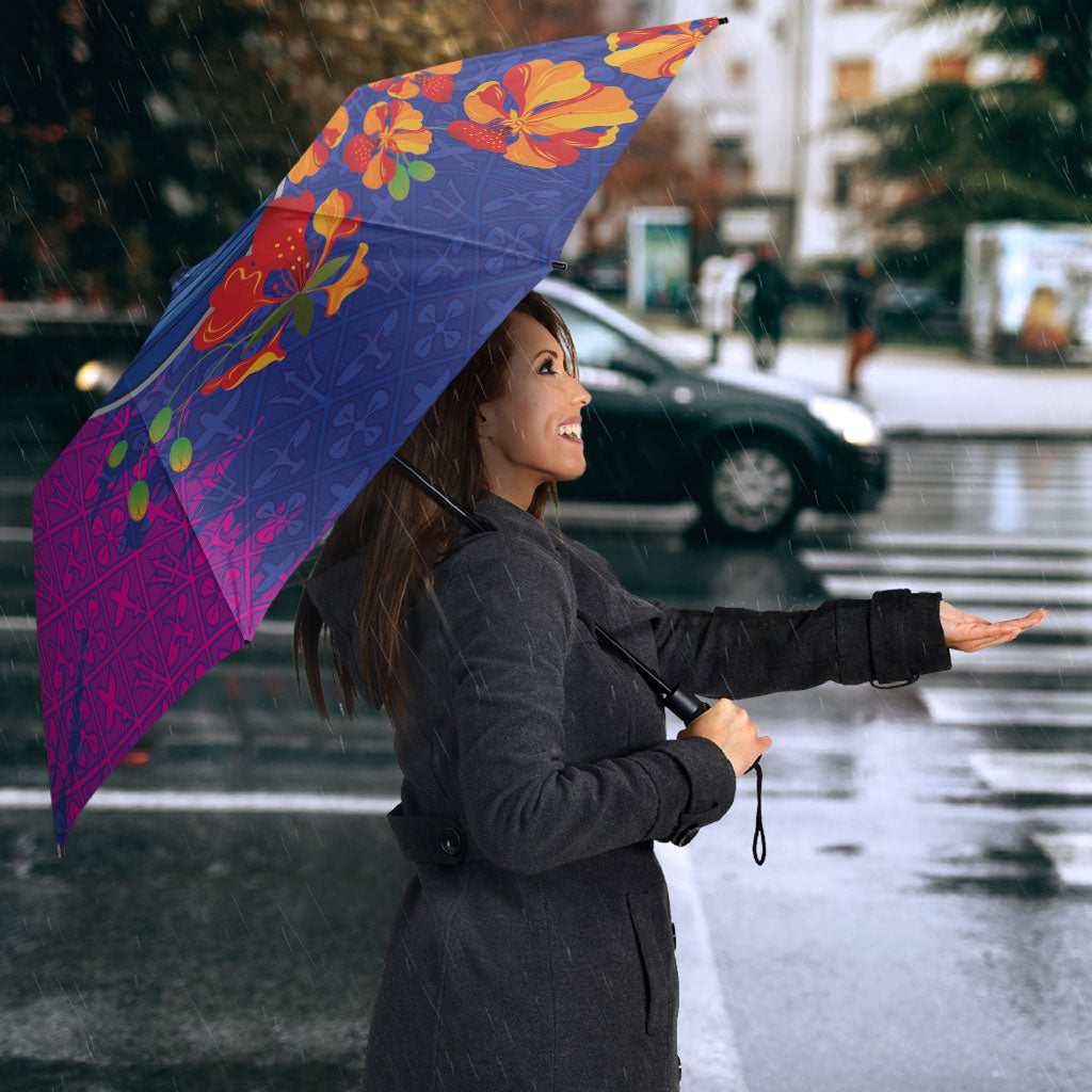 Custom Women’s Cricket Barbados Floral Series Umbrella Blue Pink Pride of Barbados