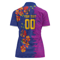 Custom Women’s Cricket Barbados Floral Series Women Polo Shirt Blue Pink Pride of Barbados