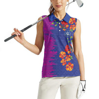 Custom Women’s Cricket Barbados Floral Series Women Sleeveless Polo Shirt Blue Pink Pride of Barbados