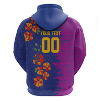 Custom Women’s Cricket Barbados Floral Series Zip Hoodie Blue Pink Pride of Barbados