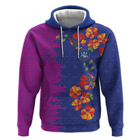 Custom Women’s Cricket Barbados Floral Series Zip Hoodie Blue Pink Pride of Barbados