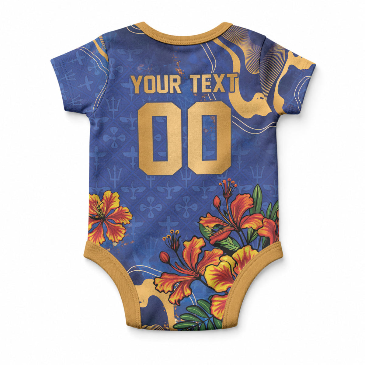 Custom Women’s Cricket Barbados Floral Series Baby Onesie Royal Blue Pride of Barbados