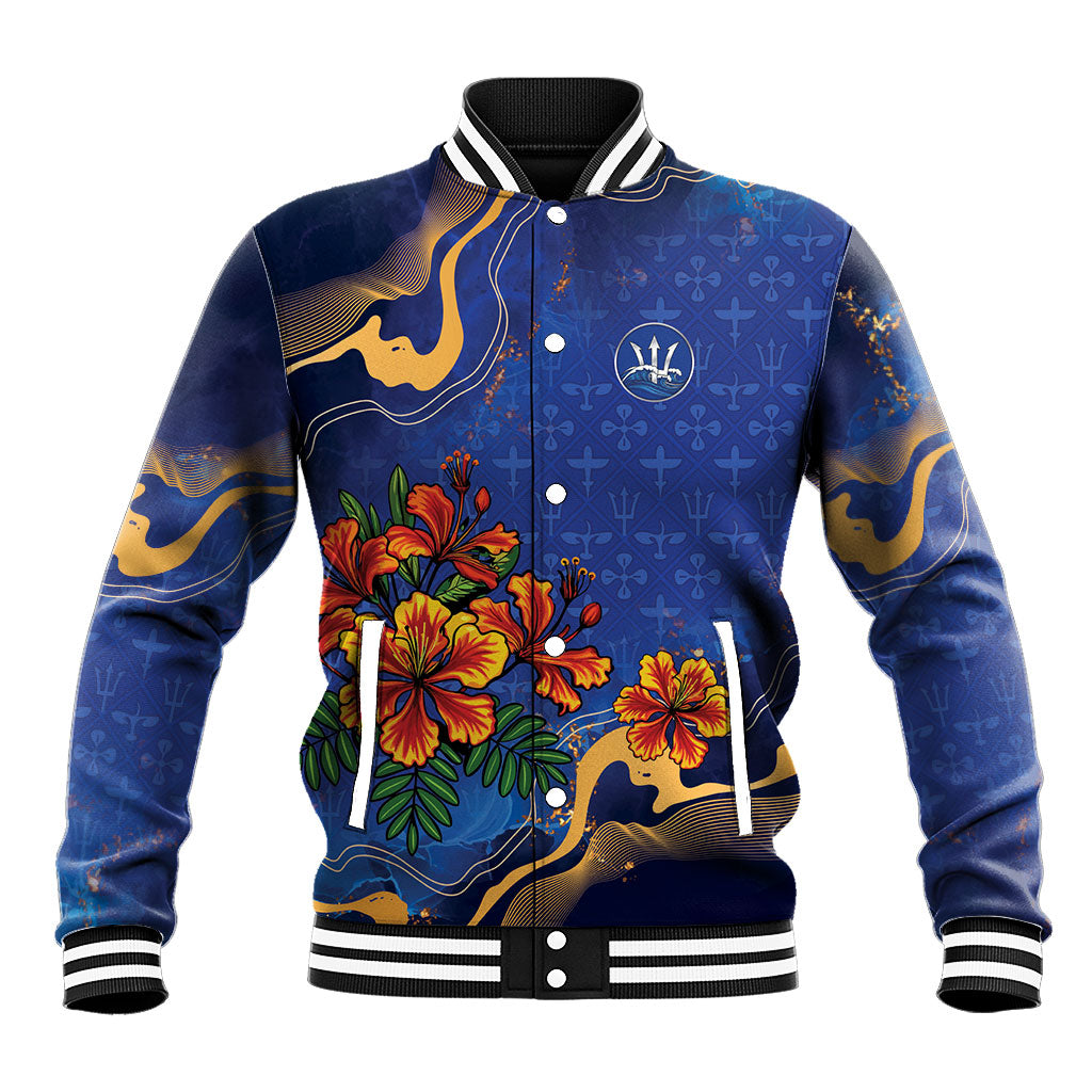 Custom Women’s Cricket Barbados Floral Series Baseball Jacket Royal Blue Pride of Barbados