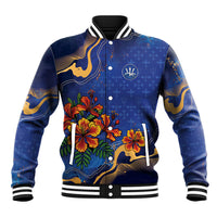Custom Women’s Cricket Barbados Floral Series Baseball Jacket Royal Blue Pride of Barbados