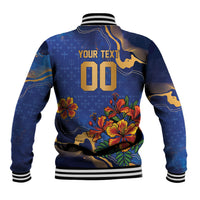 Custom Women’s Cricket Barbados Floral Series Baseball Jacket Royal Blue Pride of Barbados