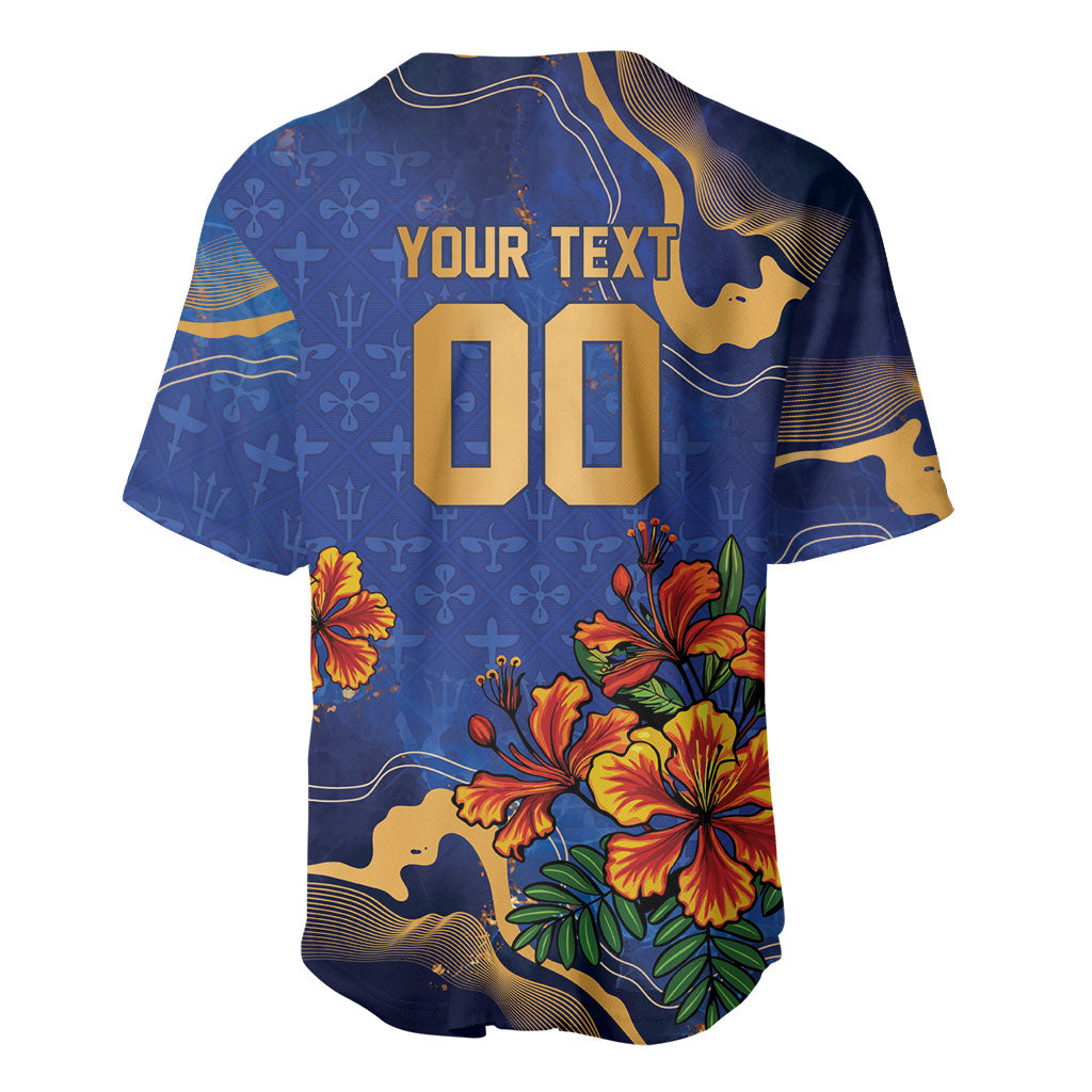 Custom Women’s Cricket Barbados Floral Series Baseball Jersey Royal Blue Pride of Barbados