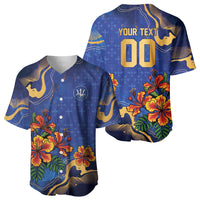 Custom Women’s Cricket Barbados Floral Series Baseball Jersey Royal Blue Pride of Barbados