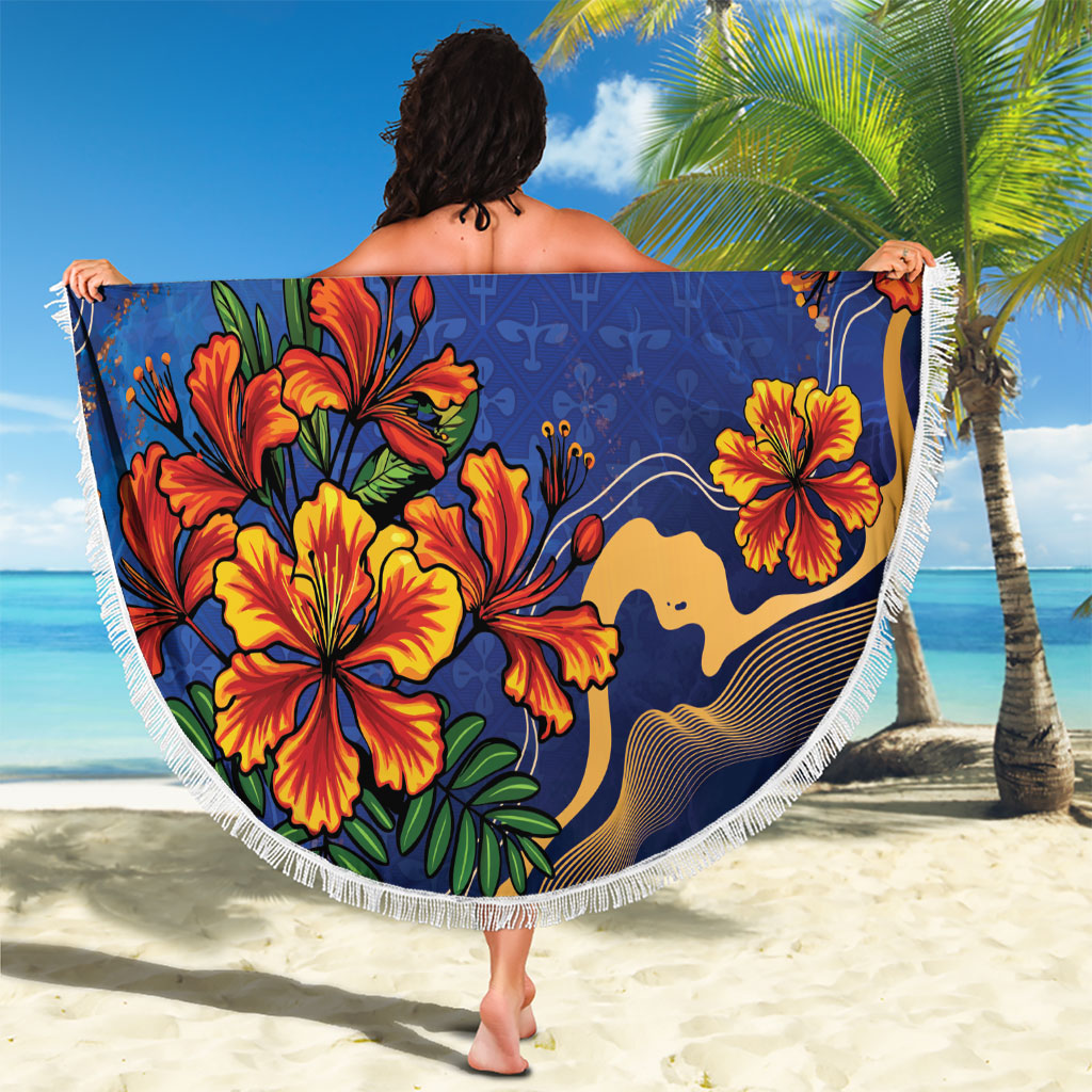Custom Women’s Cricket Barbados Floral Series Beach Blanket Royal Blue Pride of Barbados