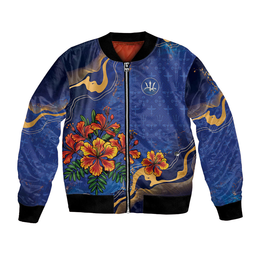 Custom Women’s Cricket Barbados Floral Series Bomber Jacket Royal Blue Pride of Barbados