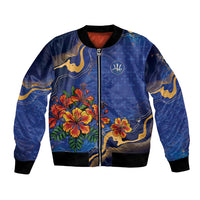 Custom Women’s Cricket Barbados Floral Series Bomber Jacket Royal Blue Pride of Barbados