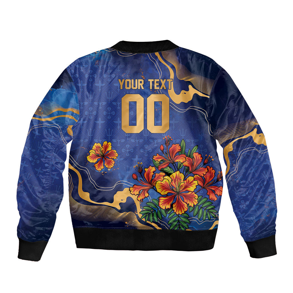 Custom Women’s Cricket Barbados Floral Series Bomber Jacket Royal Blue Pride of Barbados