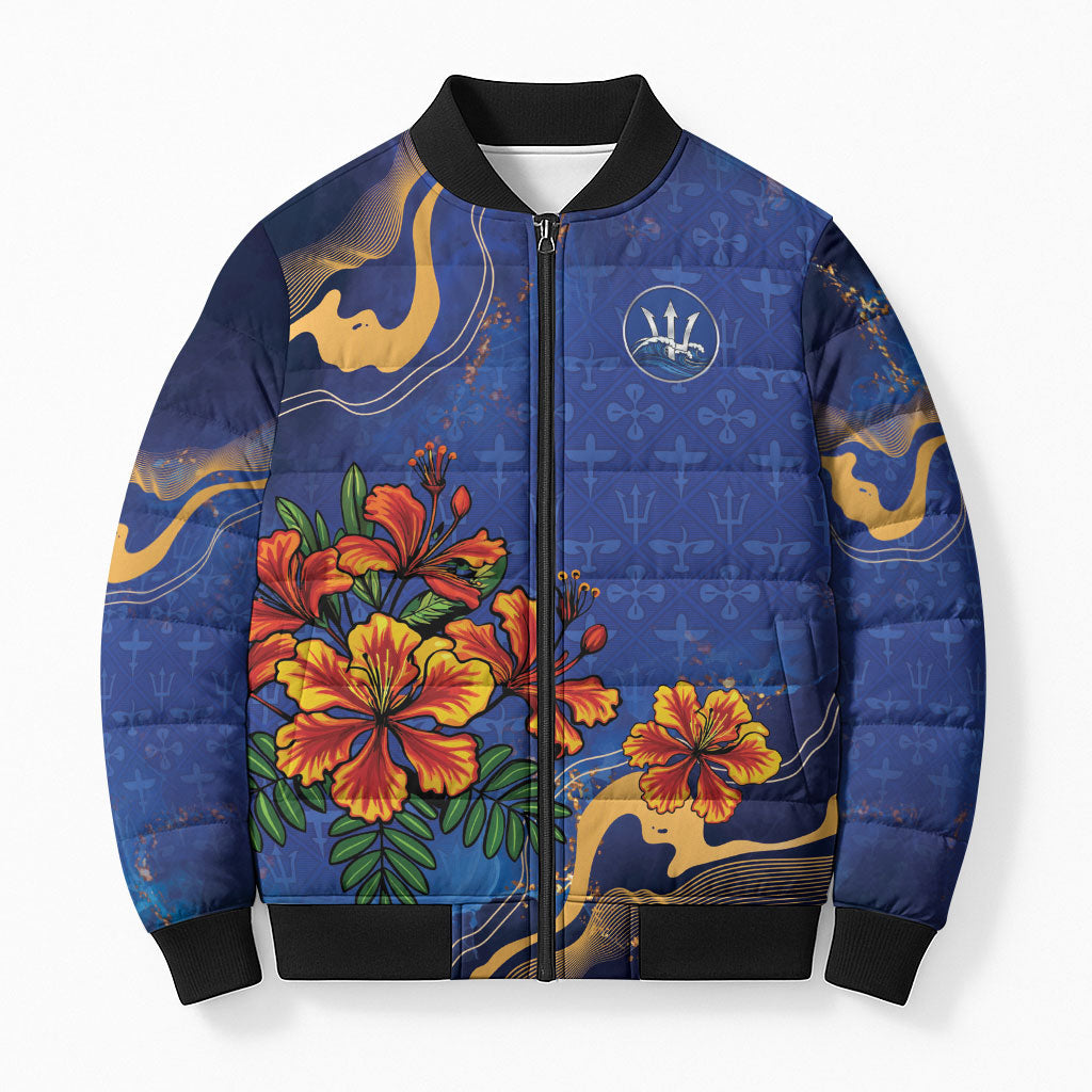 Custom Women’s Cricket Barbados Floral Series Bomber Puffer Jacket Royal Blue Pride of Barbados