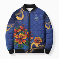 Custom Women’s Cricket Barbados Floral Series Bomber Puffer Jacket Royal Blue Pride of Barbados