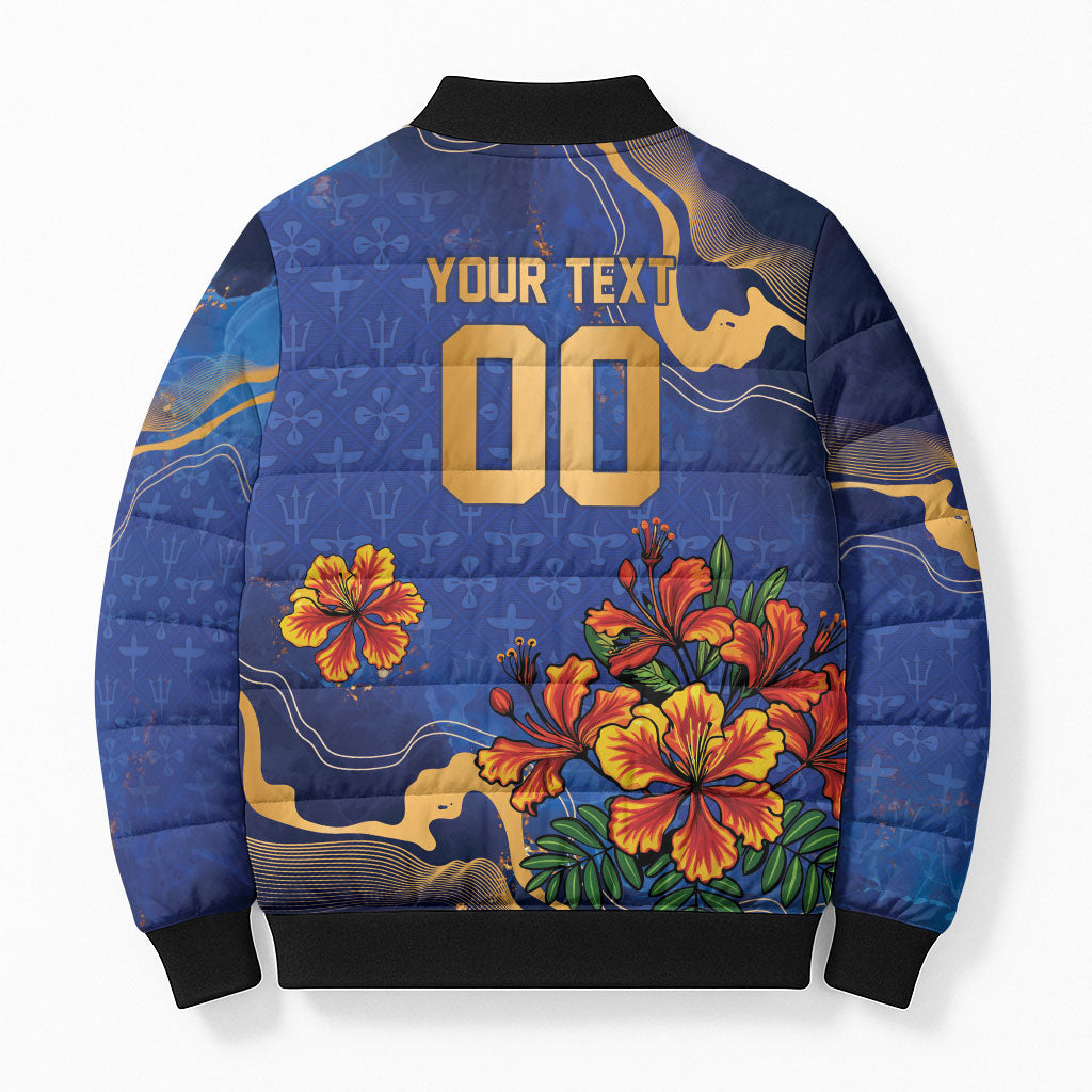 Custom Women’s Cricket Barbados Floral Series Bomber Puffer Jacket Royal Blue Pride of Barbados