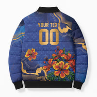 Custom Women’s Cricket Barbados Floral Series Bomber Puffer Jacket Royal Blue Pride of Barbados