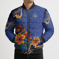 Custom Women’s Cricket Barbados Floral Series Bomber Puffer Jacket Royal Blue Pride of Barbados