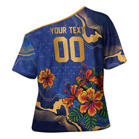 Custom Women’s Cricket Barbados Floral Series Cross Shoulder Shirt Royal Blue Pride of Barbados